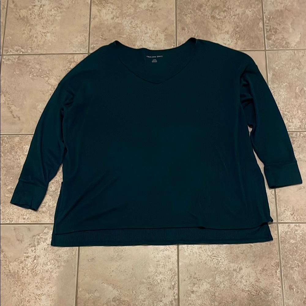 American Eagle V-Neck Long Sleeve Top - Deep Teal